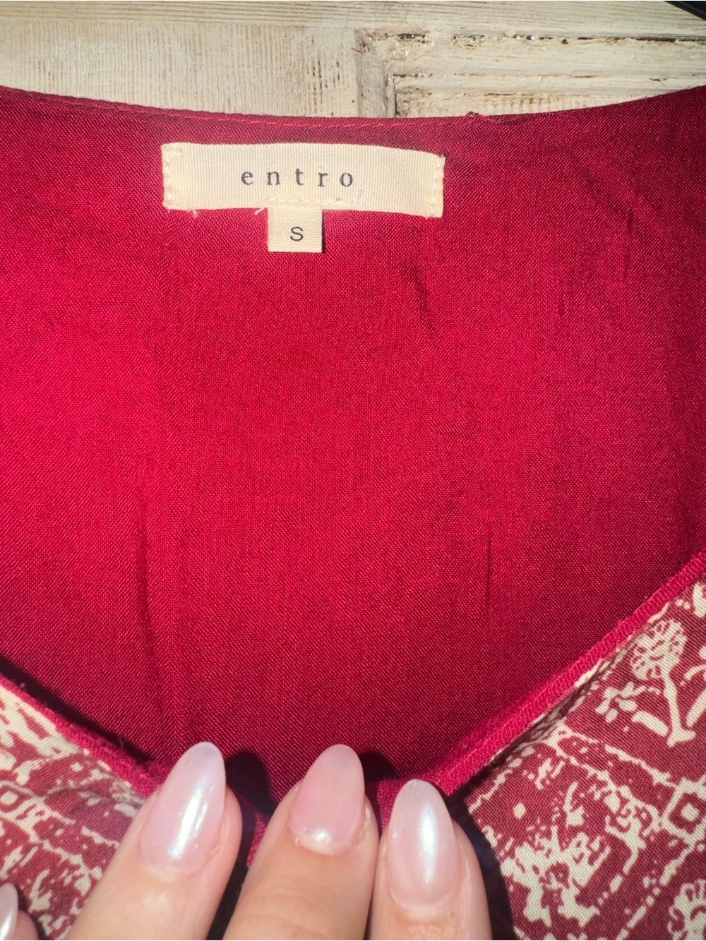 Entro Boho Elephant Print Ruffle Dress Size S Burgundy Cream